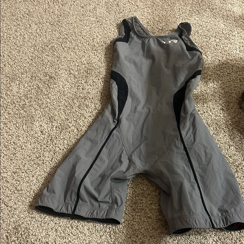 TYR Gray and Black One Piece Bodysuit